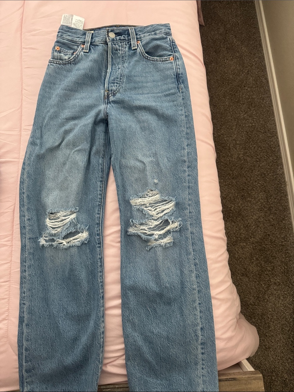 Levi's Light Blue Straight Leg Distressed Jeans